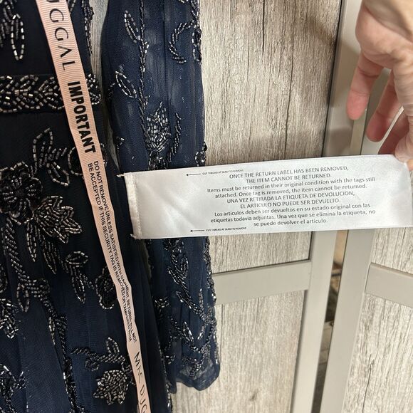 Mac Duggal Dress Size 4 Midi Beaded Style 10799 Illusion A Line Navy NWT - Picture 8 of 14